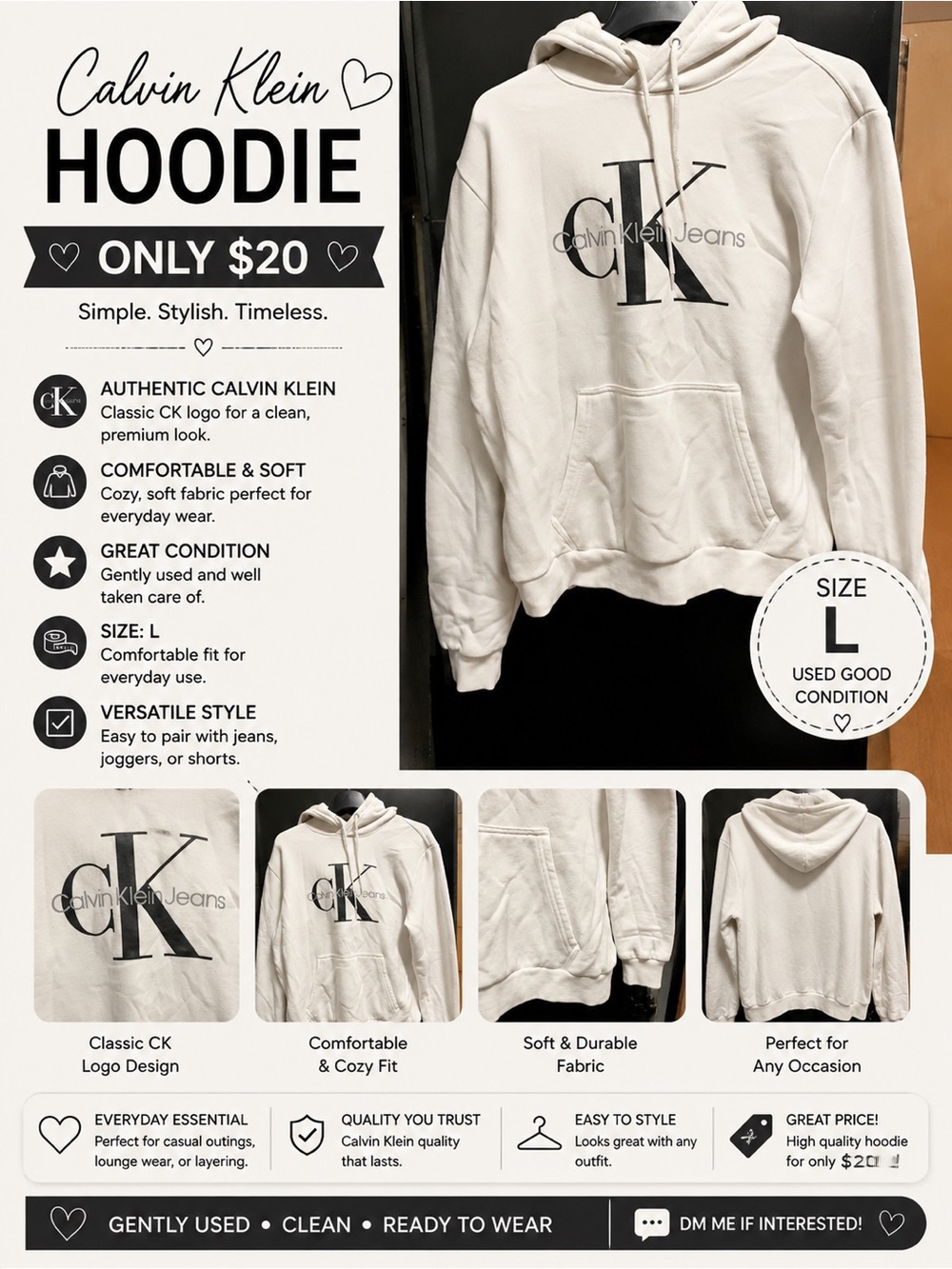 Calvin Klein Kids Cream Hoodie with Black CK Logo Print
